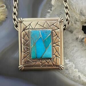 Carolyn Pollack Southwestern Style Sterling Turquoise Inlay Pendant/Brooch
